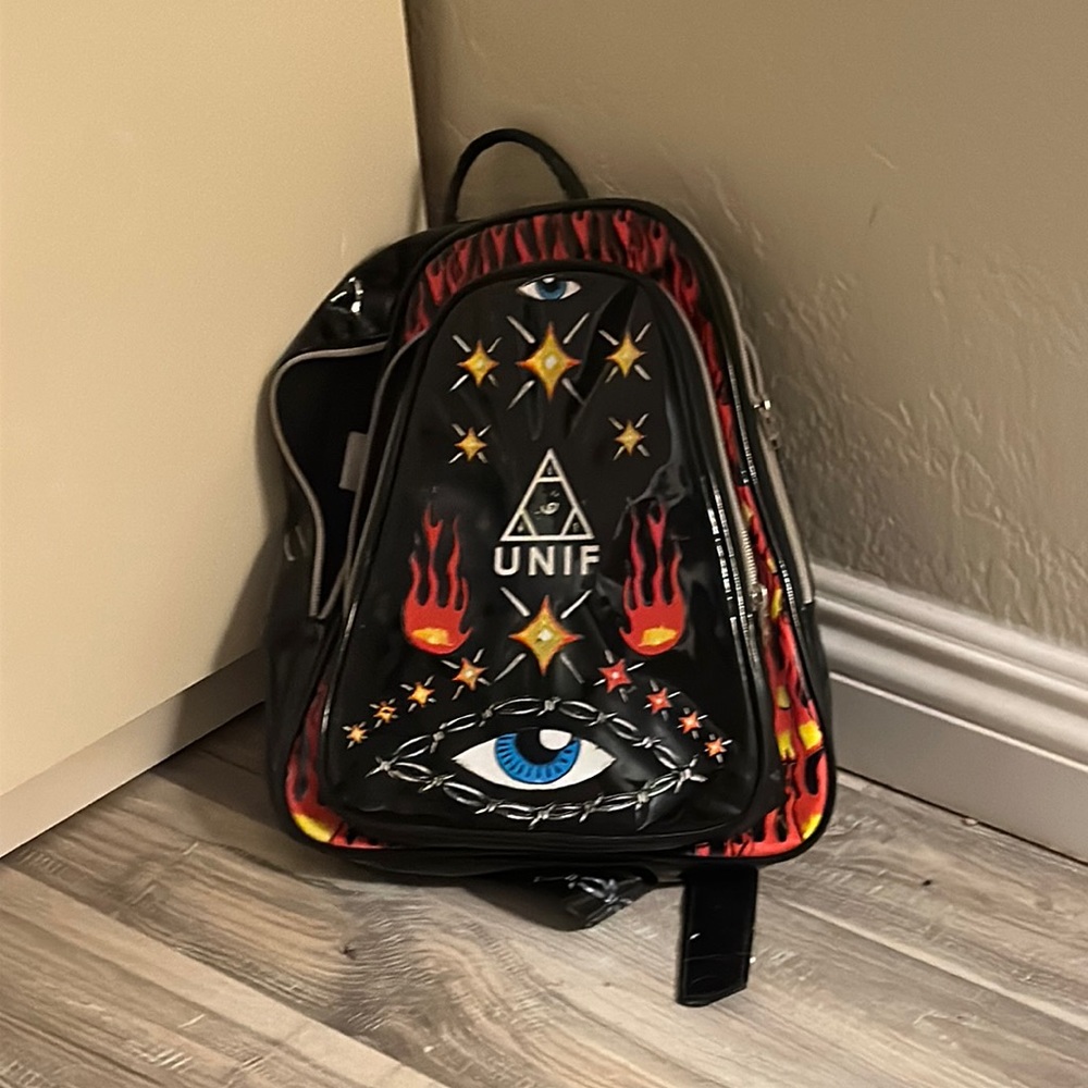 Unif flame Paton leather bagback 👁️🔥⛓️😈🖤😍📦🫵🏻⚡️✨